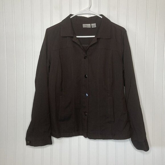 Chicos 1 Brown Button Up Unlined ‘Jean’ Button Up Side Pockets Jacket Blazer-M/8 - Picture 1 of 16